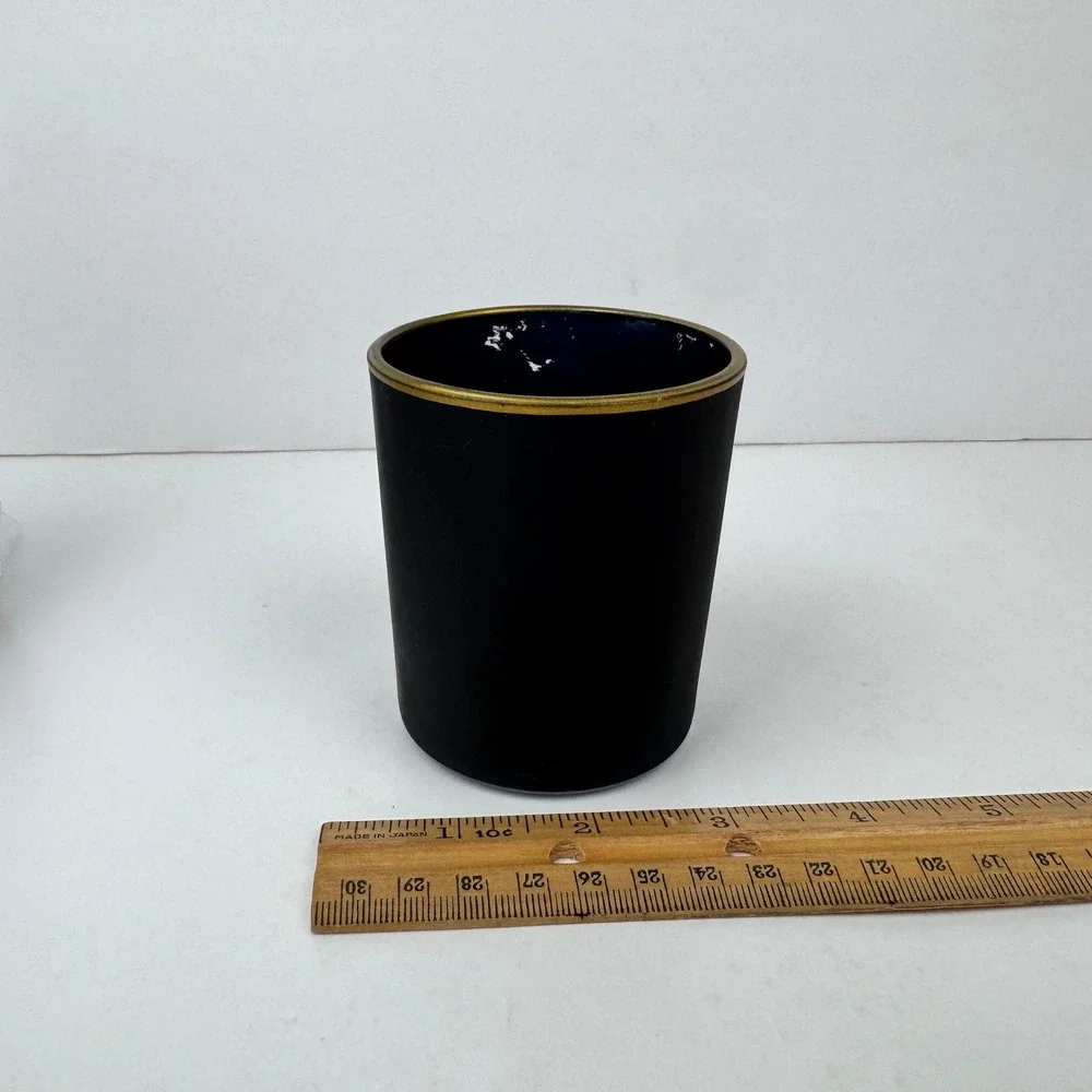 2 Damask Pattern 1 Black Gold Trim Table Tealight Candle Holders Glass Gothic